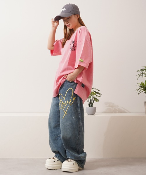 1111clothing(ワンフォークロージング)の「ハート刺繍 バレルレッグ ジーンズ / Heart Embroidery Barrel Leg Jeans(デニムパンツ・メンズ・ブルー/インディゴブルー・S/M/L/XL)」の7枚目の写真