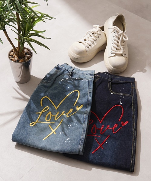 1111clothing(ワンフォークロージング)の「ハート刺繍 バレルレッグ ジーンズ / Heart Embroidery Barrel Leg Jeans(デニムパンツ・メンズ・ブルー/インディゴブルー・S/M/L/XL)」の20枚目の写真
