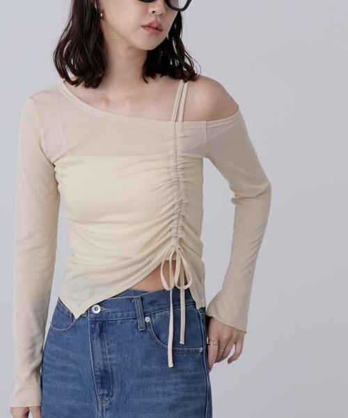 FREE'S MART(フリーズマート)の「◆ワンショルシャーリングテレコカットソー(Tシャツ/カットソー・レディース・ベージュ/ブラウン/ブラック/グレー・FREE)」の7枚目の写真