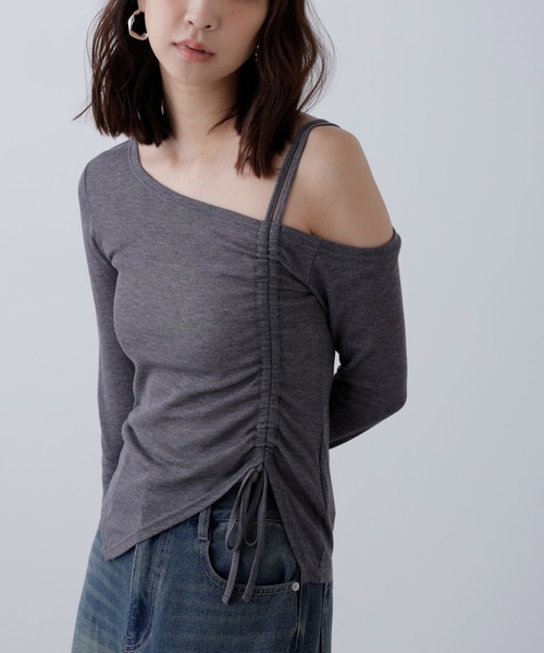 FREE'S MART(フリーズマート)の「◆ワンショルシャーリングテレコカットソー(Tシャツ/カットソー・レディース・ベージュ/ブラウン/ブラック/グレー・FREE)」の1枚目の写真