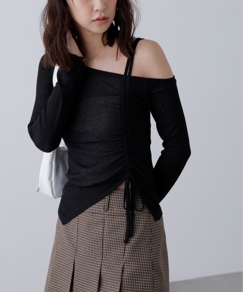 FREE'S MART(フリーズマート)の「◆ワンショルシャーリングテレコカットソー(Tシャツ/カットソー・レディース・ベージュ/ブラウン/ブラック/グレー・FREE)」の2枚目の写真