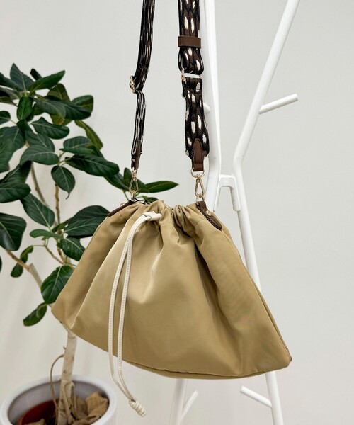 セール】ジャガードショルダードロスト巾着バッグ（ショルダーバッグ