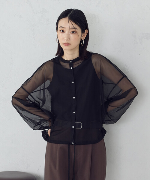 COMME CA ISM(コムサイズム)の「【オンライン・店舗限定】シアーシャツ+タンクトップ(シャツ/ブラウス・レディース・ブラック/ブラウン/グリーン・MEDIUM/LARGE)」の7枚目の写真