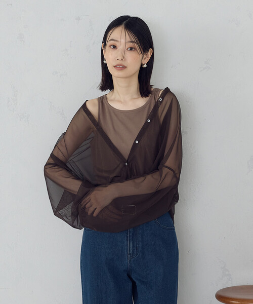 COMME CA ISM(コムサイズム)の「【オンライン・店舗限定】シアーシャツ+タンクトップ(シャツ/ブラウス・レディース・ブラック/ブラウン/グリーン・MEDIUM/LARGE)」の11枚目の写真