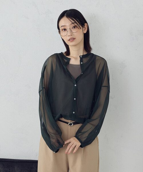 COMME CA ISM(コムサイズム)の「【オンライン・店舗限定】シアーシャツ+タンクトップ(シャツ/ブラウス・レディース・ブラック/ブラウン/グリーン・MEDIUM/LARGE)」の14枚目の写真