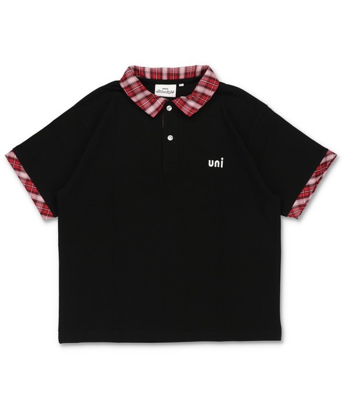 SPINNS（スピンズ）の「短丈ポロシャツ/チェック/ワンポイントロゴ/ショート丈（ポロシャツ・メンズ・ブラック系その他/ブラック×レッド/ホワイト系その他/ネイビー系/グレー×サックスブルー・ONESIZE）」の4枚目の写真