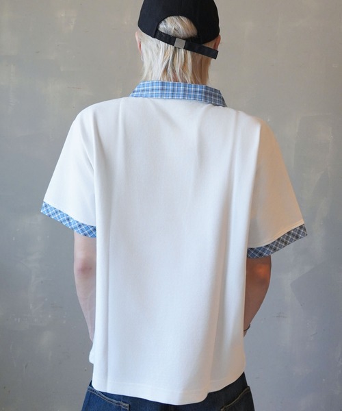 SPINNS（スピンズ）の「短丈ポロシャツ/チェック/ワンポイントロゴ/ショート丈（ポロシャツ・メンズ・ブラック系その他/ブラック×レッド/ホワイト系その他/ネイビー系/グレー×サックスブルー・ONESIZE）」の10枚目の写真