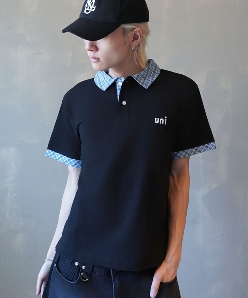 SPINNS（スピンズ）の「短丈ポロシャツ/チェック/ワンポイントロゴ/ショート丈（ポロシャツ・メンズ・ブラック系その他/ブラック×レッド/ホワイト系その他/ネイビー系/グレー×サックスブルー・ONESIZE）」の17枚目の写真