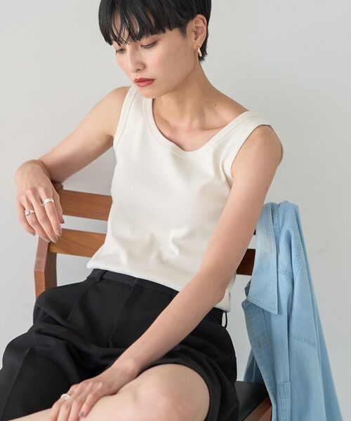 AMERICAN HOLIC（アメリカンホリック）の「テレコタンクトップ（タンクトップ・レディース・アイボリー/ブラック/ベージュ/モカ・M/L）」の5枚目の写真