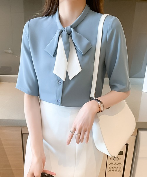 blackdia ocean（ブラックダイヤオーシャン）の「blackdia ocean リボンタイブラウス（シャツ/ブラウス・レディース・ホワイト/ライトブルー・X-LARGE/LARGE/MEDIUM）」の7枚目の写真