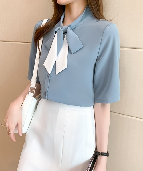 blackdia ocean（ブラックダイヤオーシャン）の「blackdia ocean リボンタイブラウス（シャツ/ブラウス・レディース・ホワイト/ライトブルー・X-LARGE/LARGE/MEDIUM）」の9枚目の写真