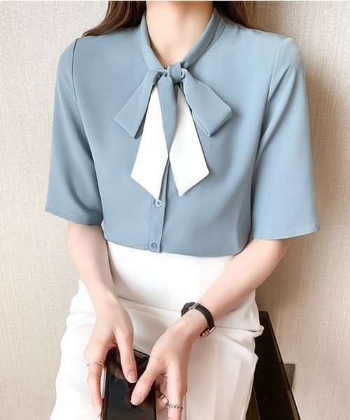 blackdia ocean（ブラックダイヤオーシャン）の「blackdia ocean リボンタイブラウス（シャツ/ブラウス・レディース・ホワイト/ライトブルー・X-LARGE/LARGE/MEDIUM）」の14枚目の写真
