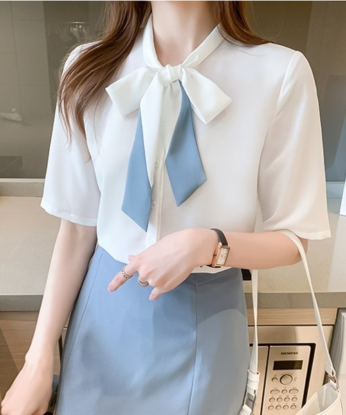 blackdia ocean（ブラックダイヤオーシャン）の「blackdia ocean リボンタイブラウス（シャツ/ブラウス・レディース・ホワイト/ライトブルー・X-LARGE/LARGE/MEDIUM）」の10枚目の写真