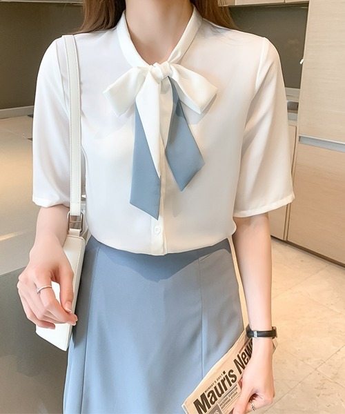 blackdia ocean（ブラックダイヤオーシャン）の「blackdia ocean リボンタイブラウス（シャツ/ブラウス・レディース・ホワイト/ライトブルー・X-LARGE/LARGE/MEDIUM）」の12枚目の写真