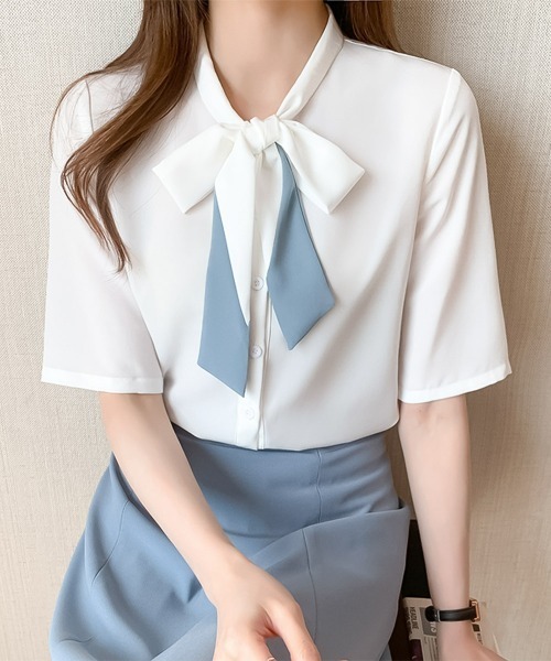 blackdia ocean（ブラックダイヤオーシャン）の「blackdia ocean リボンタイブラウス（シャツ/ブラウス・レディース・ホワイト/ライトブルー・X-LARGE/LARGE/MEDIUM）」の8枚目の写真