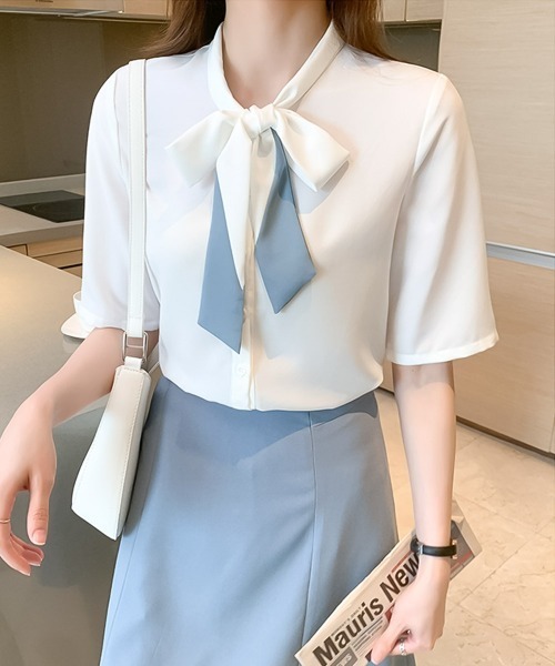 blackdia ocean（ブラックダイヤオーシャン）の「blackdia ocean リボンタイブラウス（シャツ/ブラウス・レディース・ホワイト/ライトブルー・X-LARGE/LARGE/MEDIUM）」の6枚目の写真