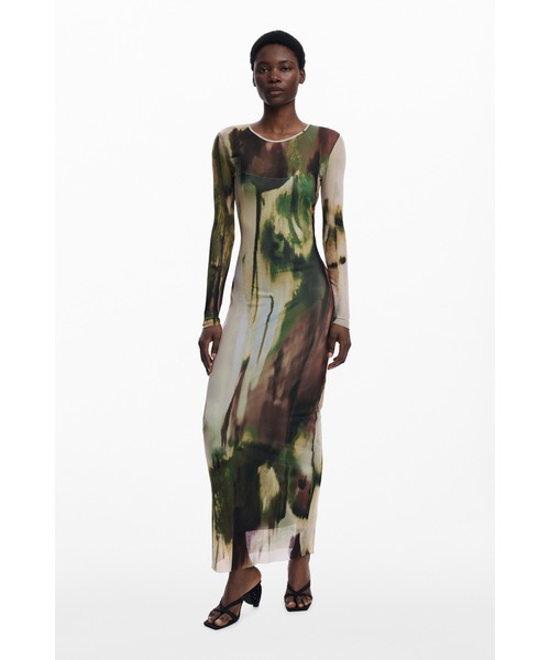 Desigual(デシグアル)の「抽象アートプリントチュールロングドレス(ワンピース・レディース・グリーン・XL/L/M/S/XS)」の5枚目の写真