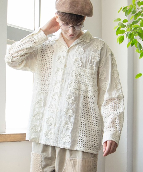 チャイハネ（チャイハネ）の「【チャイハネ】シフリー刺繍MEN'Sシャツ（シャツ/ブラウス・メンズ・ホワイト/グレー・FREE）」の2枚目の写真