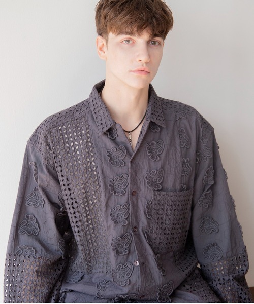 チャイハネ（チャイハネ）の「【チャイハネ】シフリー刺繍MEN'Sシャツ（シャツ/ブラウス・メンズ・ホワイト/グレー・FREE）」の9枚目の写真