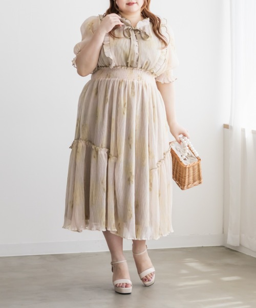 CLETTEオリジナルぼかし花柄フリルワンピース（ワンピース）｜CLETTE