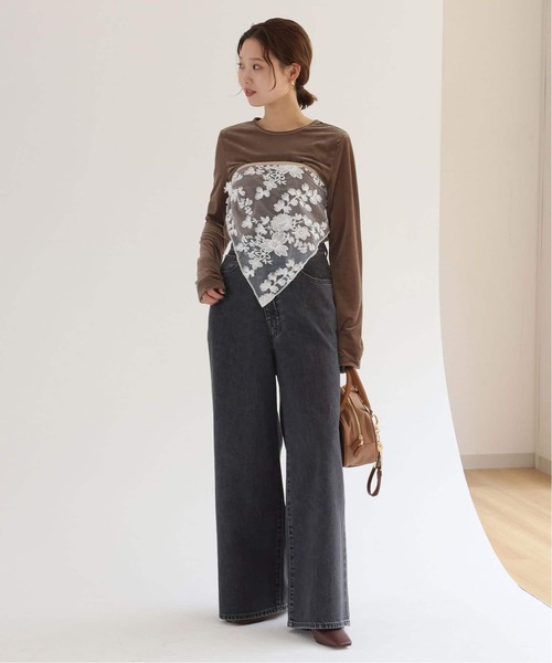 SLOBE IENA(スローブイエナ)の「《追加》ベロアトリコット プルオーバー(Tシャツ/カットソー・レディース・ベージュ/ネイビー/ブラウン/ボルドー・FREE)」の10枚目の写真