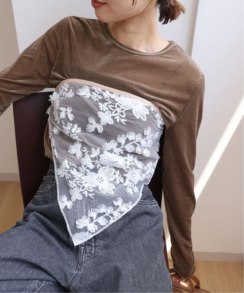 SLOBE IENA(スローブイエナ)の「《追加》ベロアトリコット プルオーバー(Tシャツ/カットソー・レディース・ベージュ/ネイビー/ブラウン/ボルドー・FREE)」の12枚目の写真