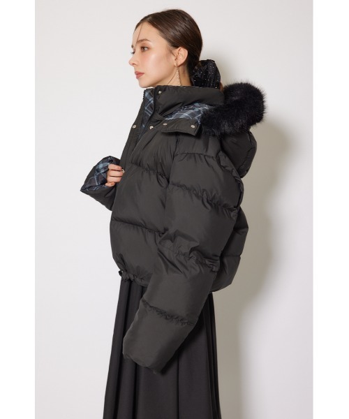 美品✨rienda リエンダ リバーシブルダウンコート ブラック カーキ M リバーシブルダウンジャケット 秋服 冬服（ダウンジャケット/コート