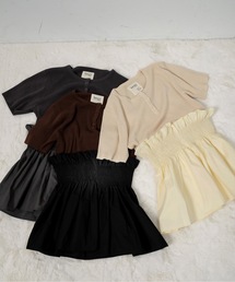 lawgy（ラウジー）の「knit shirt docking shirring flare tops / ニットシャツドッキングシャーリングフレアトップス（ニット/セーター）」