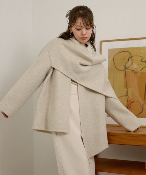 完売✨スノードレルWOOLNO-COLLARCOAT yukiブロガードキコさん cotton wool stole docking coat /コットンウールストールドッキング