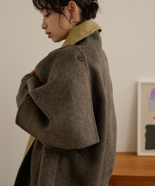 LAULEN(ローレン)の「cotton wool stole docking coat /コットンウールストールドッキングコート(ノーカラーコート・レディース・チャコールグレー/オートミール/カーキ・FREE)」の5枚目の写真