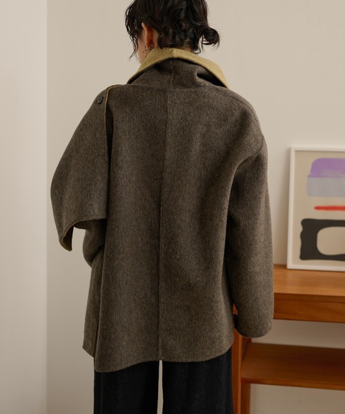 LAULEN(ローレン)の「cotton wool stole docking coat /コットンウールストールドッキングコート(ノーカラーコート・レディース・チャコールグレー/オートミール/カーキ・FREE)」の6枚目の写真