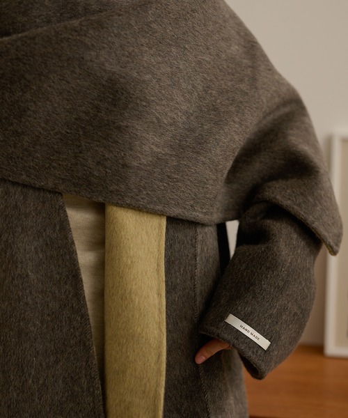 LAULEN(ローレン)の「cotton wool stole docking coat /コットンウールストールドッキングコート(ノーカラーコート・レディース・チャコールグレー/オートミール/カーキ・FREE)」の7枚目の写真