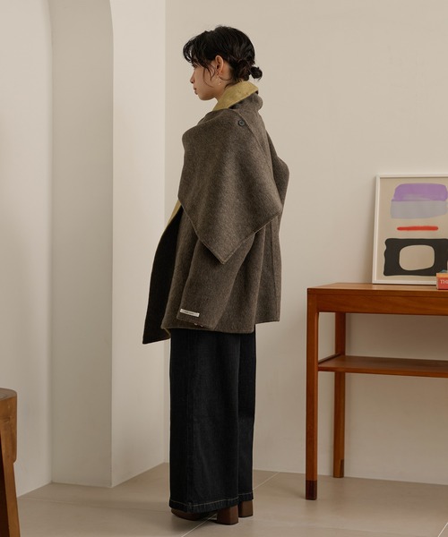 LAULEN(ローレン)の「cotton wool stole docking coat /コットンウールストールドッキングコート(ノーカラーコート・レディース・チャコールグレー/オートミール/カーキ・FREE)」の11枚目の写真