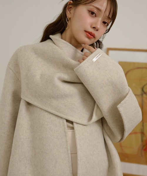 LAULEN(ローレン)の「cotton wool stole docking coat /コットンウールストールドッキングコート(ノーカラーコート・レディース・チャコールグレー/オートミール/カーキ・FREE)」の17枚目の写真