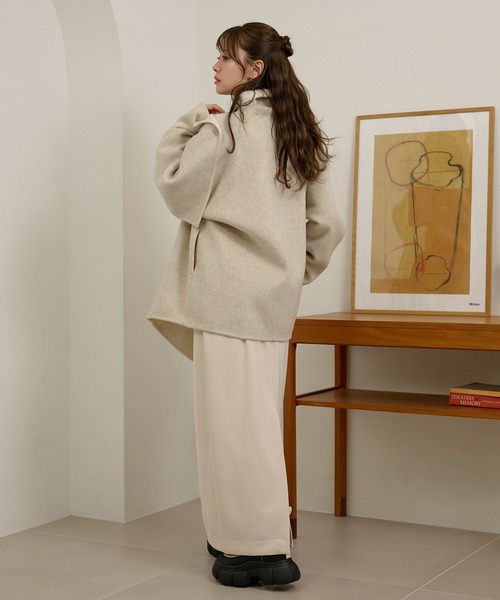 LAULEN(ローレン)の「cotton wool stole docking coat /コットンウールストールドッキングコート(ノーカラーコート・レディース・チャコールグレー/オートミール/カーキ・FREE)」の22枚目の写真
