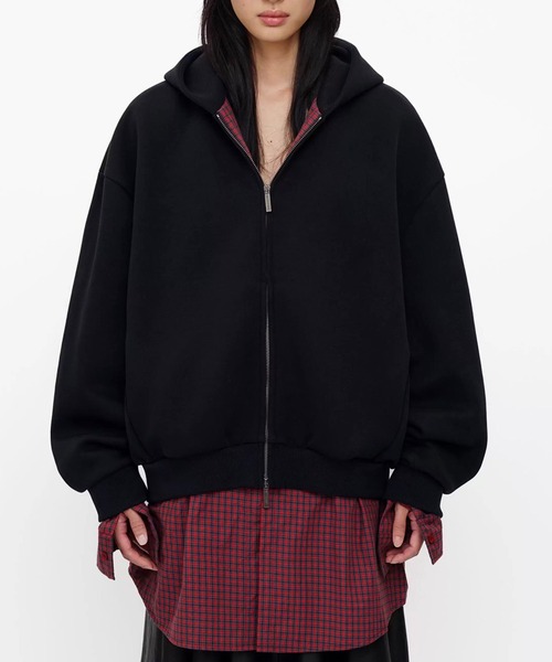 MASONPRINCE(メイソンプリンス)の「オーバーサイズ レイヤードデザイン ZIPパーカー WY6433【MASONPRINCE】【2025AW】(パーカー・メンズ・ブラック/グレー・L/M/S)」の2枚目の写真