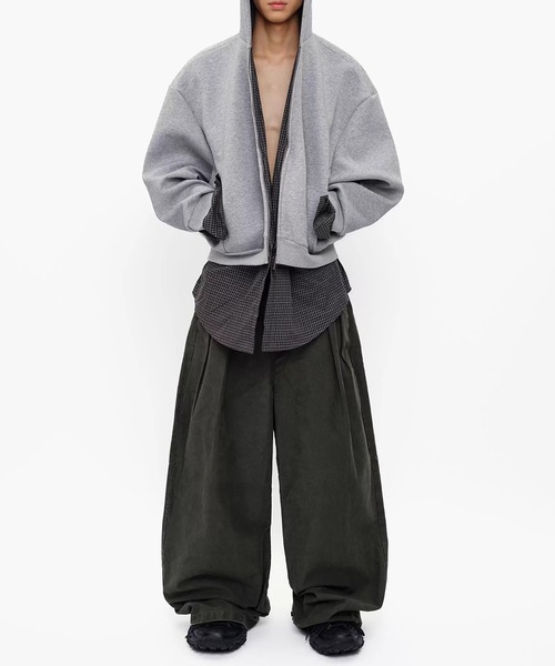 MASONPRINCE(メイソンプリンス)の「オーバーサイズ レイヤードデザイン ZIPパーカー WY6433【MASONPRINCE】【2025AW】(パーカー・メンズ・ブラック/グレー・L/M/S)」の14枚目の写真