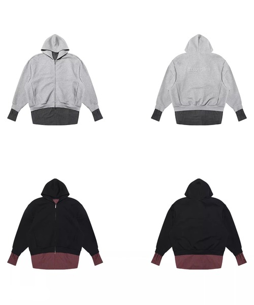 MASONPRINCE(メイソンプリンス)の「オーバーサイズ レイヤードデザイン ZIPパーカー WY6433【MASONPRINCE】【2025AW】(パーカー・メンズ・ブラック/グレー・L/M/S)」の6枚目の写真