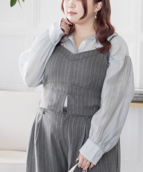 CLETTE(クレット)の「CLETTEオリジナルストライプ柄ビスチェ(その他トップス・レディース・ネイビー/グレー/ブラウン・LL/4L/3L)」の2枚目の写真