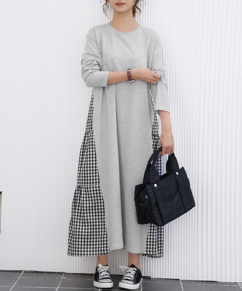 ReRe(リリ)の「選べる2TYPE!バックスリット異素材mix長袖ワンピース(ワンピース・レディース・カーキ/ブラック系その他2/ブラック/ピンク系その他/グレー系その他/ホワイト系その他2/グレー/ブラック系その他3/オフホワイト/ブラック系その他/ホワイト/ホワイト系その他/ホワイト系その他3/ドット/グリーン系その他/ピンク・FREE)」の10枚目の写真