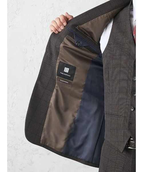Perfect Suit FActory(パーフェクトスーツファクトリー)の「《WOOLY WASH SUIT》WEB限定スーツ【洗える/ウールライク】スリーピース 千鳥×ウィンドペン ブラウン(スーツセット・メンズ・ダークブラウン・AB5/AB6/AB7/Y5/Y6/A5/A6/A7/A4/BB6/AB4/AB8/Y4/BB7/BB8/BB5/Y7/A8)」の14枚目の写真