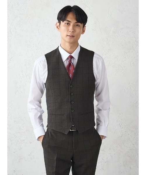 Perfect Suit FActory(パーフェクトスーツファクトリー)の「《WOOLY WASH SUIT》WEB限定スーツ【洗える/ウールライク】スリーピース 千鳥×ウィンドペン ブラウン(スーツセット・メンズ・ダークブラウン・AB5/AB6/AB7/Y5/Y6/A5/A6/A7/A4/BB6/AB4/AB8/Y4/BB7/BB8/BB5/Y7/A8)」の3枚目の写真