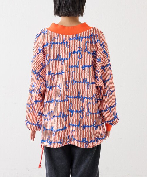 SOUNDSGOOOOD(サウンズグッド)の「【SOUNDS GOOOOD】総柄ロゴ刺繍シアーVニットソー(ニット/セーター・レディース・オレンジ・ONE SIZE)」の14枚目の写真