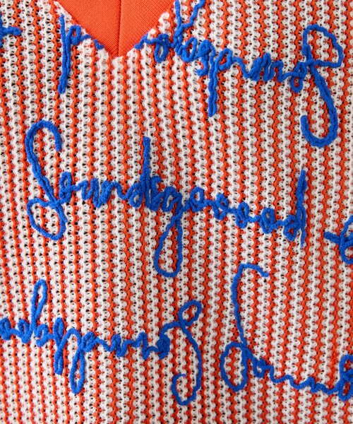 SOUNDSGOOOOD(サウンズグッド)の「【SOUNDS GOOOOD】総柄ロゴ刺繍シアーVニットソー(ニット/セーター・レディース・オレンジ・ONE SIZE)」の16枚目の写真