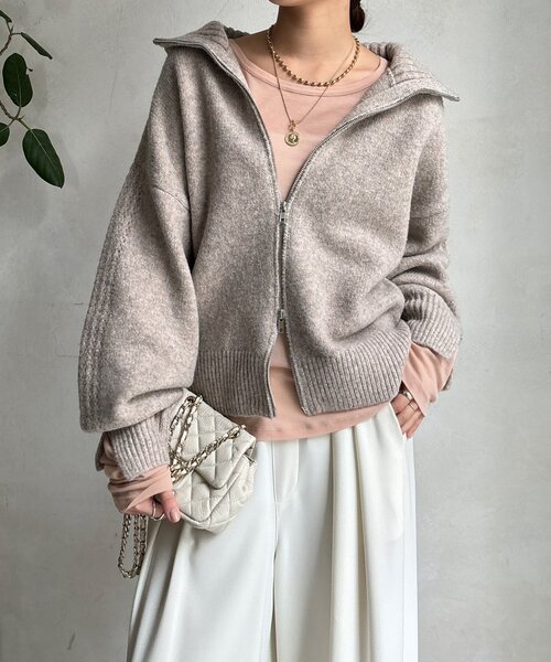 DouDou（ドゥドゥ）の「【WEB限定】ダブルジップニットブルゾン（カーディガン/ボレロ・レディース・ベージュ/チャコールグレー/ブラック・FREE）」の3枚目の写真