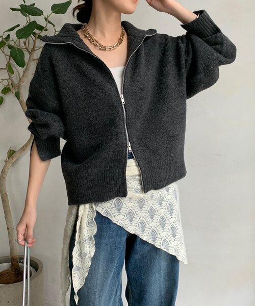WEB限定】ダブルジップニットブルゾン（カーディガン/ボレロ）｜DouDou