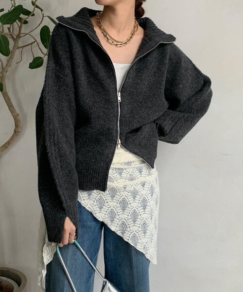 DouDou（ドゥドゥ）の「【WEB限定】ダブルジップニットブルゾン（カーディガン/ボレロ・レディース・ベージュ/チャコールグレー/ブラック・FREE）」の17枚目の写真