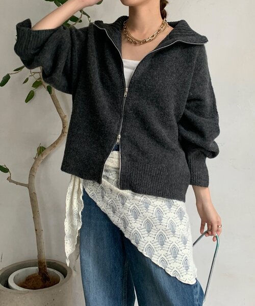 DouDou（ドゥドゥ）の「【WEB限定】ダブルジップニットブルゾン（カーディガン/ボレロ・レディース・ベージュ/チャコールグレー/ブラック・FREE）」の18枚目の写真