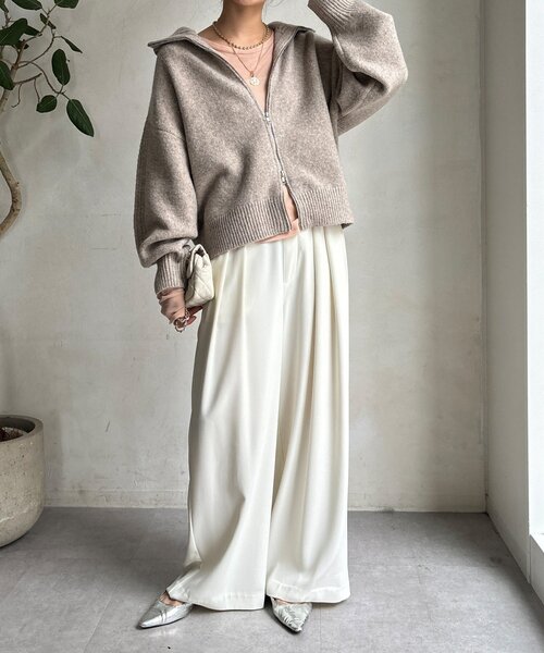 DouDou（ドゥドゥ）の「【WEB限定】ダブルジップニットブルゾン（カーディガン/ボレロ・レディース・ベージュ/チャコールグレー/ブラック・FREE）」の5枚目の写真