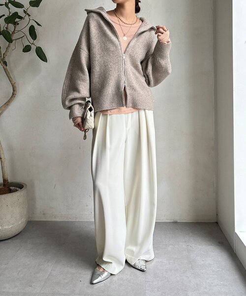 DouDou（ドゥドゥ）の「【WEB限定】ダブルジップニットブルゾン（カーディガン/ボレロ・レディース・ベージュ/チャコールグレー/ブラック・FREE）」の13枚目の写真